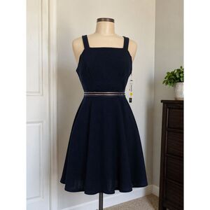 NWT Sequin Hearts Navy Fit & Flare Dress Size 7 Crisscross Back Textured Skater